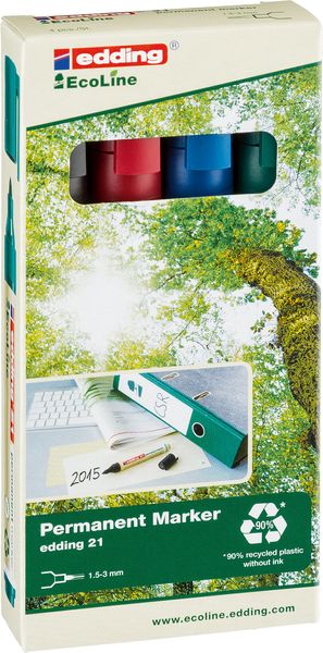 edding Permanentmarker 21 EcoLine, 4er Set farbig sortiert edding Permanentmarker 21 EcoLine, 4er Set farbig sortiert