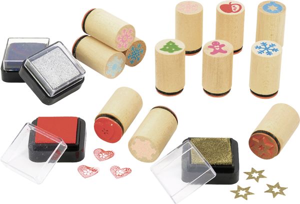 Stempel, Stempelset, Holzstempel, Schriftstempel, Sterne Herzen Muster