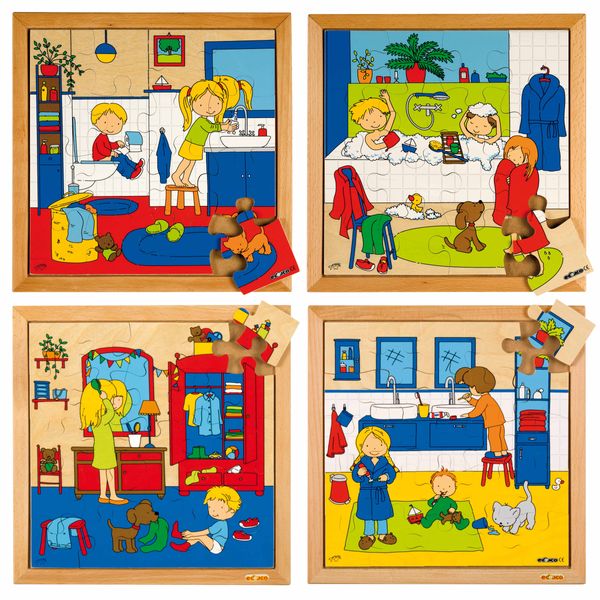 Kinderzimmer, Familienbadezimmer, Puzzlespiel, Holzrahmen, Kinderszene