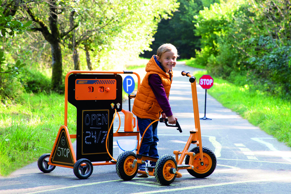 Kinderfahrzeug, Dreirad, Orange, Motorrad-ähnlich, Gehhilfe