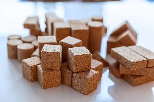 Ziegelsteine, Korksteine, Baustoff, Kubus, Konstruktionselemente
