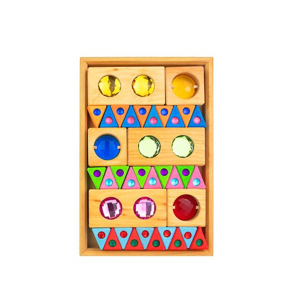 Holzspielzeug, Formsortierer, Geometrische Formen, Farbsteine, Sortierspiel