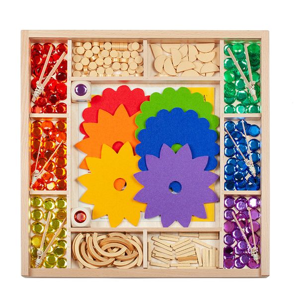 Holzspielzeug, Kreativbausatz, Perlen- & Zahnrad-Set, Kindersachenspiel, Sortierkasten