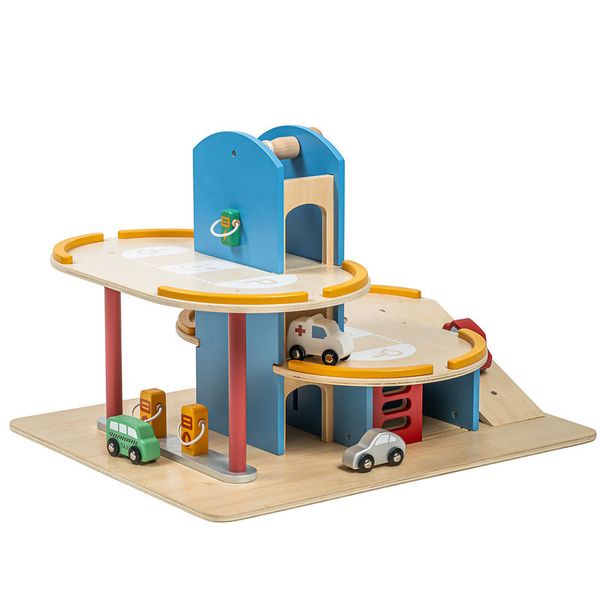 EDUCO Parkhaus aus Holz mit Aufzug und Hubschrauberlandeplatz (36 x 66 x 48 cm)