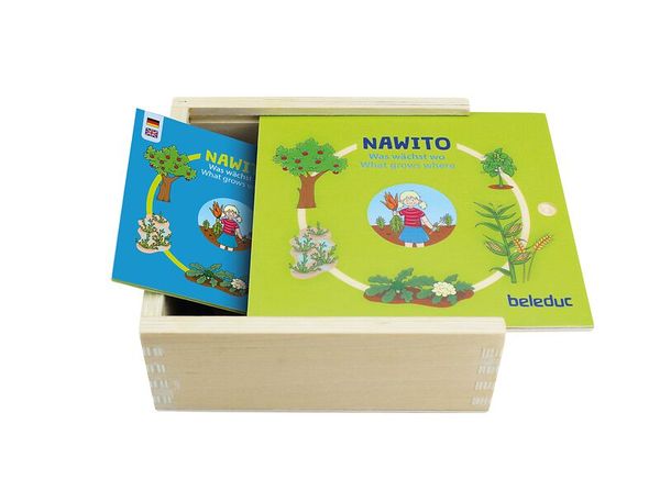 Holzbox, Kinderbuch, Pappe, Grünes Cover, Beleduc