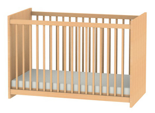 Babybett, Holzblende, Gitterstäbe, Matratze inklusive, rechteckiges Bett