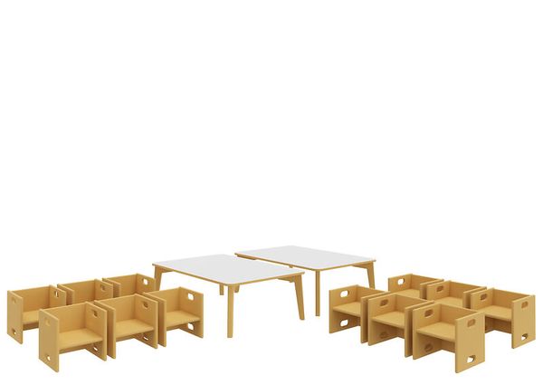 DECOR Set  für Krippengruppen, Buche, 2 Tische + 12 Wandelstühle