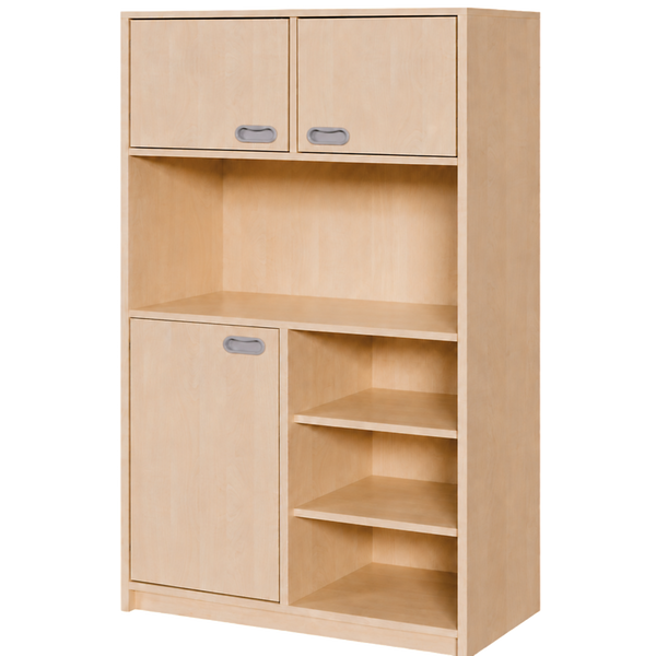 Aufbewahrungsschrank, Holzoptik, helle Farbe, Fächer, Schranktüren