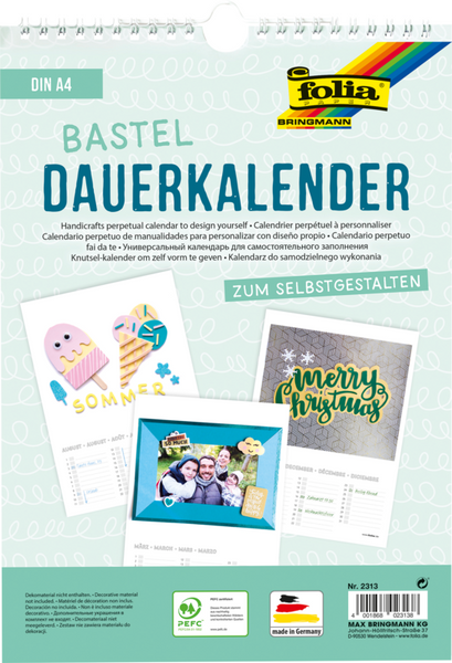 FOLIA Bastel-Dauerkalender, DIN A4, weiß, 12 Monatsseiten, 1 St. FOLIA Bastel-Dauerkalender, DIN A4, weiß, 12 Monatsseiten, 1 St.