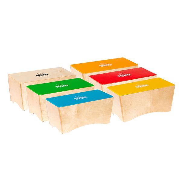 NINO® Percussion Klassenzimmer Bongo Cajon, Gruppen-Rhytmus-Set, 6-teiliges Set