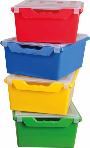 storage box, stackable, plastic bin, colorful, color blocks?