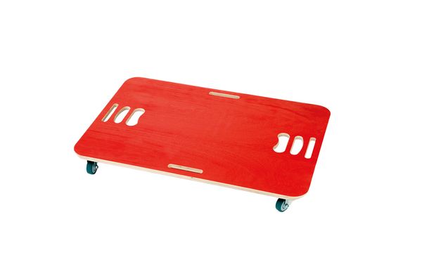 Servierwagen, Holzplatte, Rot, 4 Rollen, Tragewagen