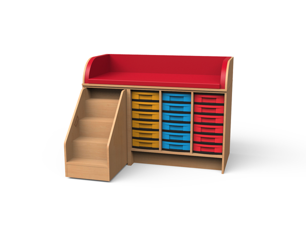 Wickelkommode mit Treppe und 18 Boxen, 145 cm breit 