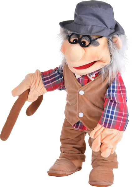 handschuhpuppe, alter puppenfigur, todeskane?, brauner weste, karos shirt