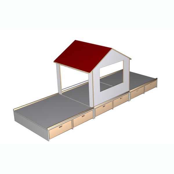 Kinderhaus, Holzrahmen, Leiterstufen, AufbewahrungsBoxen, Dachrot