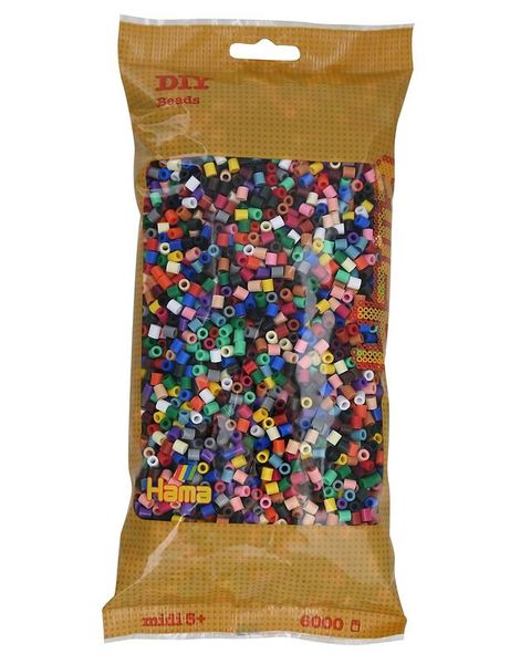 HAMA Midi Bügelperlen im Beutel, Volltonmix (22 Farben), 6.000 Stück