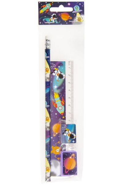 Schreib-Set Weltall (Lineal, Radierer, Bleistift, Spitzer), 1 Set Schreib-Set Weltall (Lineal, Radierer, Bleistift, Spitzer), 1 Set