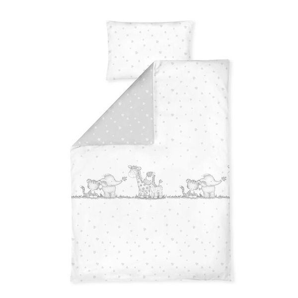baby bedding, duvet, kissenbezug, tiere, grauweiß