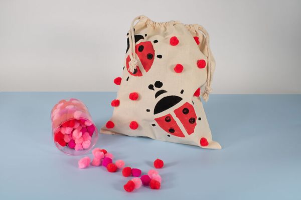 Stoffbeutel, Tasche, Pompons, Bommeln, Kofferraum-Accessoire