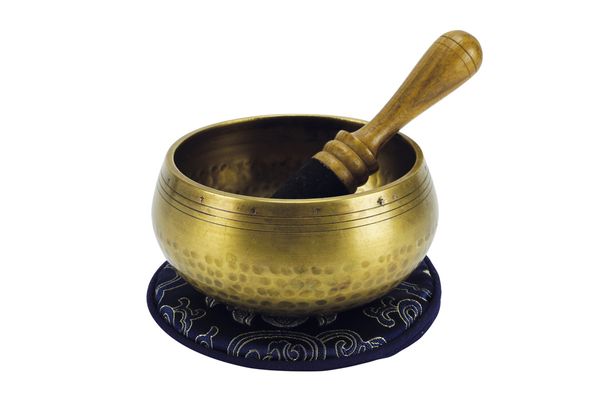 Messing-Schale, Singing Bowl, Messing-Mörser, gehämmerte Oberfläche, Holz-Schlägel