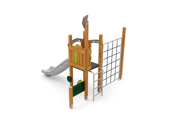 Turm mit Rutsche und Kletternetz