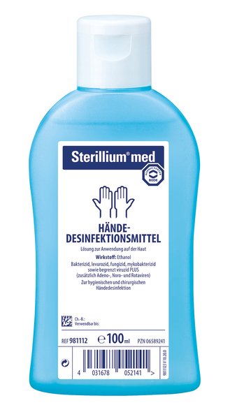 händedesinfektionsmittel, händedesinfektion, alkoholische desinfektion, flasche, blau