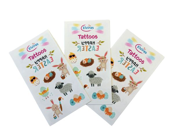 ELVIRAS Kindertattoos zum Aufkleben, Ostermotive, 10 x 5,5 cm, 8 Stück